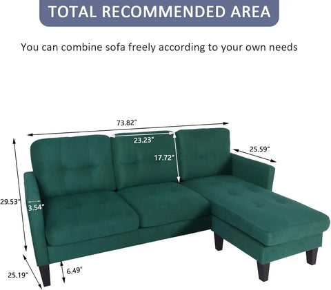 Convertible Sectional Sofa Couch, 3 Seat L-Shaped Sofa Couch with Modern Linen Fabric for Small Space Living Room