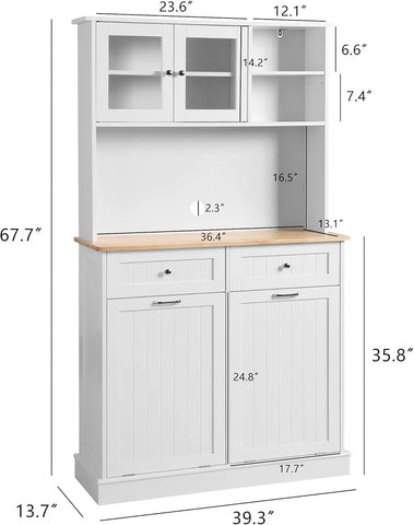 Kitchen Pantry Storage Cabinet, Microwave Cabinet with Tilt Out Trash Cabinet, Freestanding Kitchen Hutch,Tall Pantry Cabinet