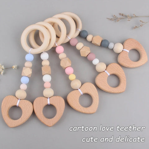 3/4 Pcs Baby Gym Frame Beech Wood Ring Baby Fitness Rack Pendants Silicone Beads Teether Newborn Stroller Rattle Play Gym Toys