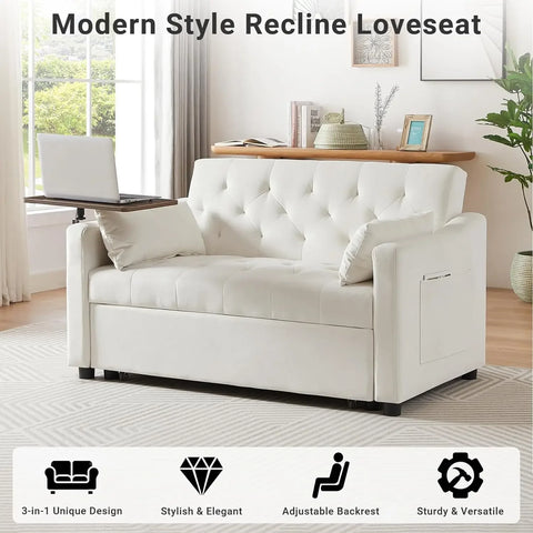 3 in 1 Convertible Sofa Bed, Pull Out Couch with 3 Level Adjust Backrest, Sleeper Loveseat Recliner with 2 Pockets