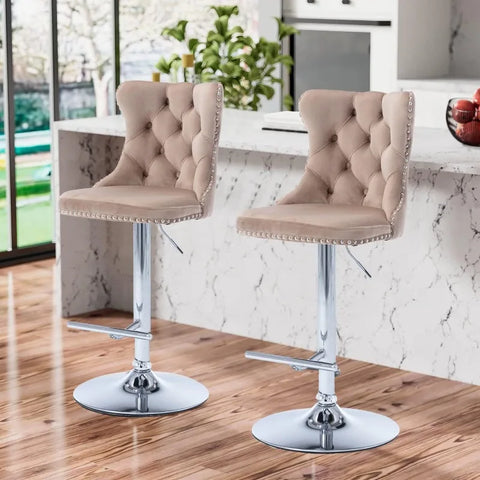 Swivel Bar Stools Set of 4,Adjustable Barstools with Back Velvet Tufted Counter Stools Modern Upholstered Bar Chairs