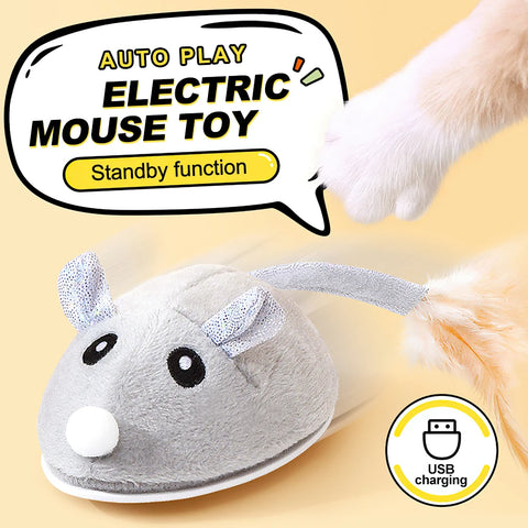 Cat Toys Automatic Interactive Plush Mouse Kitten Teaser Feather Toy Cute Motion Rat Pet Supplies USB Rechargeable Cat Products