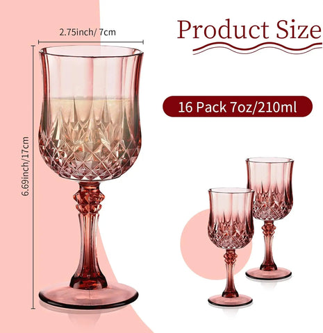 7oz Plastic Vintage Rose Gold Drinking Glasses Pink Wine Glasses Unbreakable Wedding Glassware Crystal Water Goblets Reusable Dr