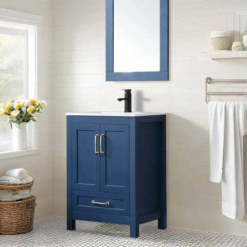 30" Bathroom Vanities Cabinet with Sink Combo Set, Undermount Ceramic Sink w/Thickened Wood, Matte Black Faucet