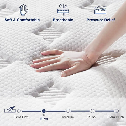 California King Mattress - Upgrade Strengthen - 12 Inch Firm Hybrid Cal King Mattress in a Box, Mattress King Size With Memory