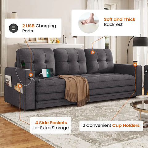 81" W 85.8" L King Futon Sofa Bed, Sleeper Sofa- 2 in 1 Pull Out Couch Bed, Modern Couches for Living Room, Loveseat Sofa