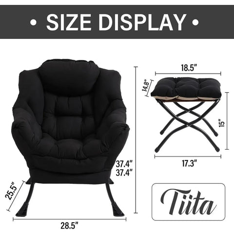 Tiita Lazy Chair with Ottoman, Modern Large Accent Lounge Chair, Leisure Sofa Armchair with Ottoman, Reading Chair