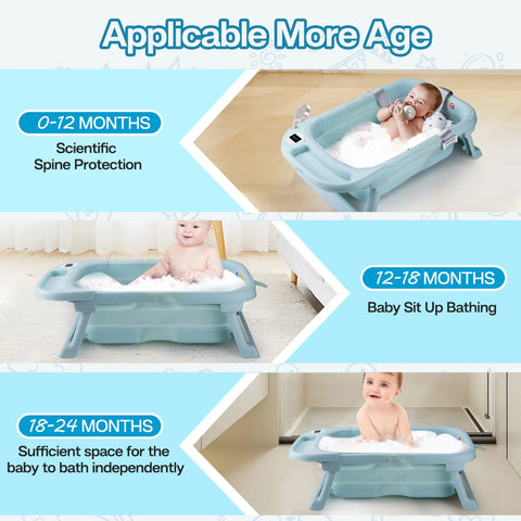 Baby Bathtub,Baby Bath Tub with Soft Cushion & Thermometer,Baby Bathtub Newborn to Toddler 0-36 Months,Portable Travel Baby Tub