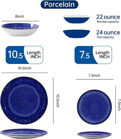 12 Piece Round Kitchen Dinnerware Set,Service for 4, Chip Resistant Porcelain