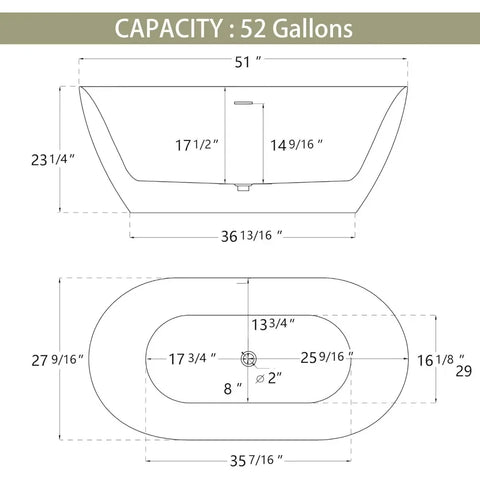 51" Acrylic Freestanding Bathtub, Adjustable Oval Shape Bathroom Tubs with Integrated Slotted Overflow and Pop-up Drain, White