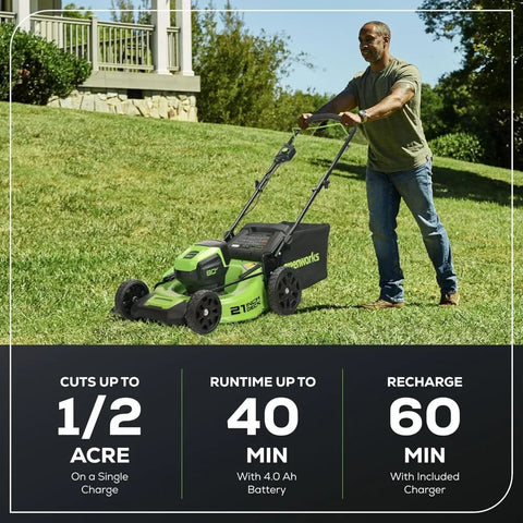 80V 21" Brushless Cordless (Push) Lawn Mower (75+ Compatible Tools), 4.0Ah Battery and 60 Minute Rapid Charger Included