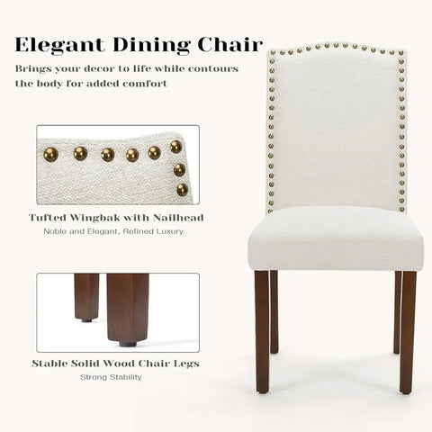 Dining Chairs Set of 6, Fabric Dining Room Chairs, Upholstered Parsons Chairs with Nailhead Trim and Wood Legs,