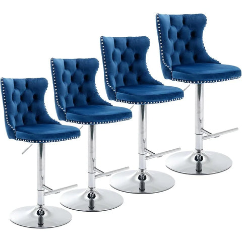 Swivel Bar Stools Set of 4,Adjustable Barstools with Back Velvet Tufted Counter Stools Modern Upholstered Bar Chairs