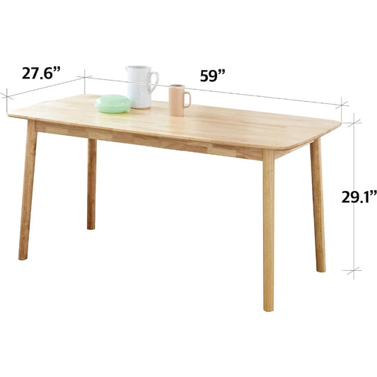 Aslan 59" Malaysian Oak Rectangular Wooden Dining Table/Large Solid Wood Kitchen Desk (Natural Oak)