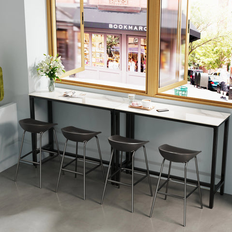 Sintered Stone Bar Table White Rectangle Counter Height Dining Table with Black Metal Frame High Top Pub Tables