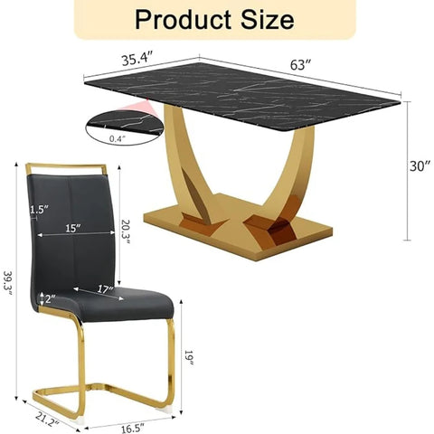 63” Glass Dining Table Set for 4,Modern Dining Room Table Set for 4,Kitchen Table and PU Leather Chairs for 4, Glass Top