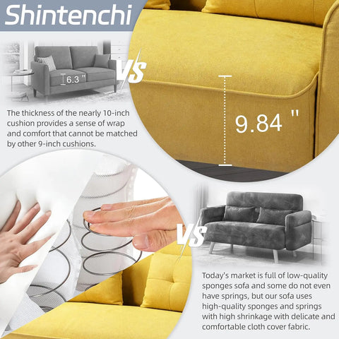 Shintenchi 47" Small Modern Loveseat Couch Sofa, Fabric Upholstered 2-Seat Sofa, Love Seat Furniture with 2 Pillows,