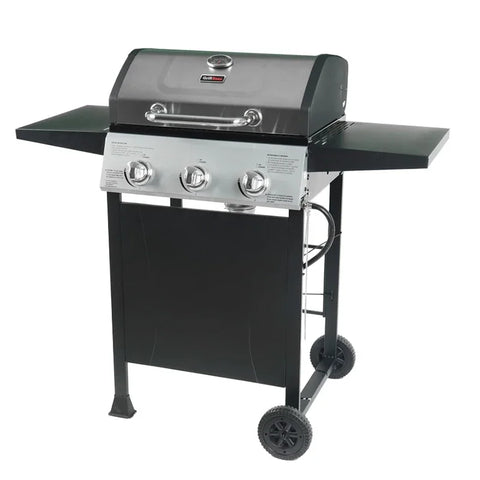 Grill Boss Outdoor BBQ Propane Gas Grill with Side Burner Lid Wheels Shelves Bottle Opener and 3 Burners