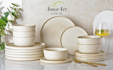 AmorArc Stoneware Dinnerware Sets of 6,Reactive Ceramic Plates and Bowls Set,Highly Chip and Crack Resistant | Dishwasher