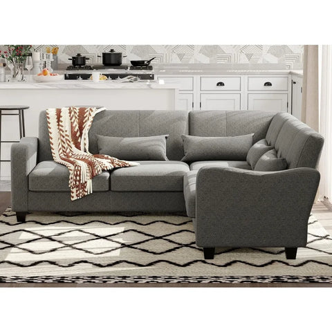 Fabric L Shaped Sofa Small Sectional Couch with Chaise Solid Corner Sofa Small L Couches 5 Seater Sofa