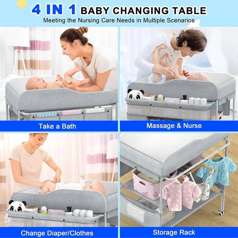 Portable Baby Changing Table, Foldable Changing Table Dresser Baby Changing Station, Height Adjustable Waterproof Diaper