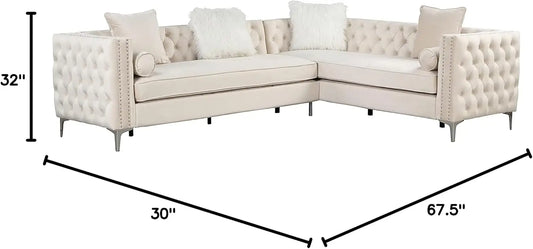 Morden Fort Tufted Velvet Couch Sectional Sofa Couches Mid Century Modern L-Shape Corner Sofa Set for Living Room, Bedroom