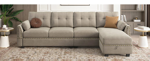 New Convertible Sectional Sofa L Shaped Couch with Storage Ottoman Reversible Sectional Couch Sofa for Small Space,Light Grey