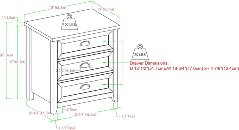 2-Piece Nightstand, Modern Farmhouse 3 Drawer Framed Nightstand with Half-Moon Handles, White Oak End Table for Bedroom