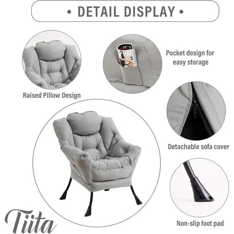 Tiita Lazy Chair with Ottoman, Modern Large Accent Lounge Chair, Leisure Sofa Armchair with Ottoman, Reading Chair