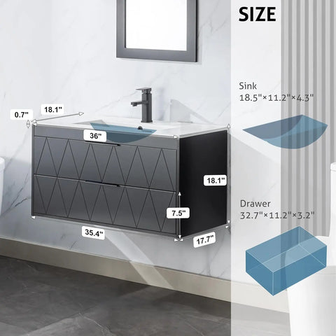 30" Bathroom Vanities Cabinet with Sink Combo, W/Decor Line, Soft-Close System, 2 Extra Big Drawers, Matte Black Faucet