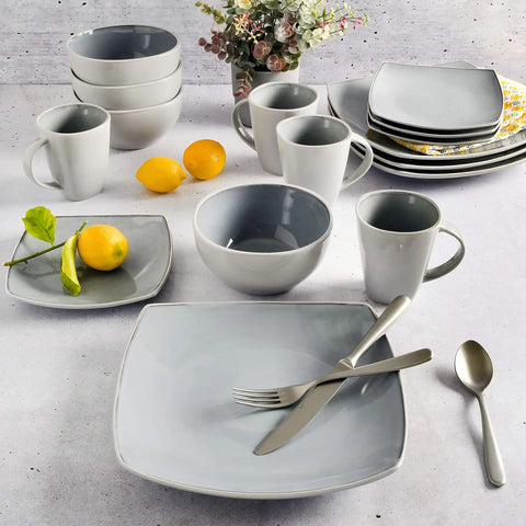 Square Reactive Glaze Stoneware Dinnerware Set, Service for 4 (16pc), Eclipse