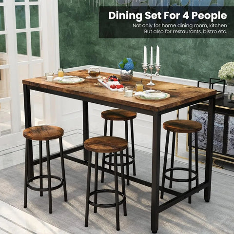 Dining Table Set for 4 Bar Kitchen Table and Chairs for 4, 5 Piece Dining Set Counter Height Dinner table with 4 Bar Stool