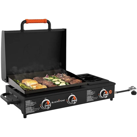 On The Go Range top Combo with Hood & Handles Heavy Duty Flat Top BBQ Griddle Grill Station for Kitchen, Camping