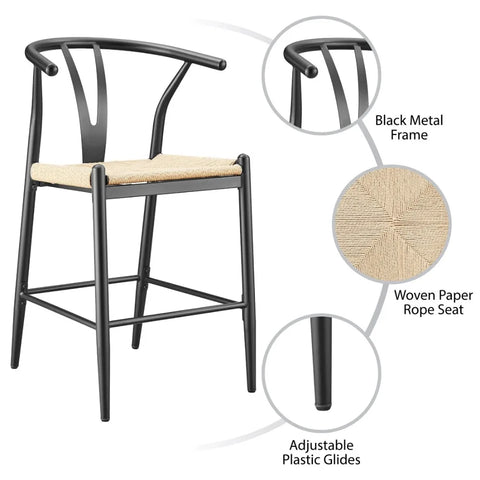 2024 New Springwood Wishbone Metal Counter Bar Stool 2 Pack for Indoor