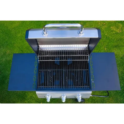 Grill Boss Outdoor BBQ Propane Gas Grill with Side Burner Lid Wheels Shelves Bottle Opener and 3 Burners