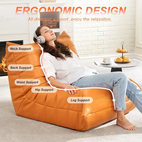 Bean Bag Chair, Giant Sofa, Memory Foam Chairs for Adults, Sofa Sack Faux Leather Fireside Ergonomic Design，Versatile Usage