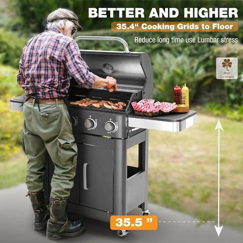 Propane Gas BBQ Grill with Side Burner and Porcelain-Enameled Cast Iron Grates  BTU Outdoor Cooking Kitchen and Patio Backyard