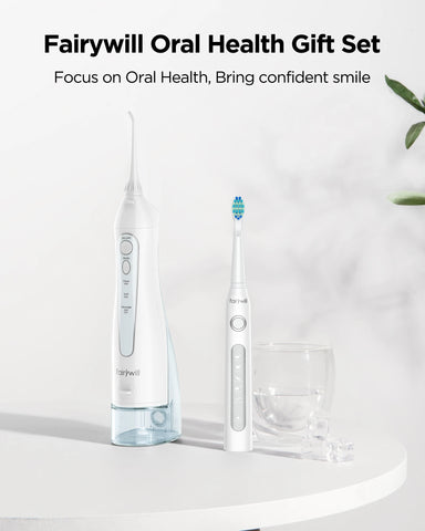 Fairywill Water Flossers for Teeth 300ML Oral Irrigator Rechargeable Portable Dental 3 Modes Water Tank Waterproof Teeth Cleaner