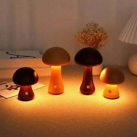 New INS LED Night Light With Touch Switch Wooden Cute Mushroom Bedside Table Lamp  Bedroom Childrens Room Sleeping Night Lamps