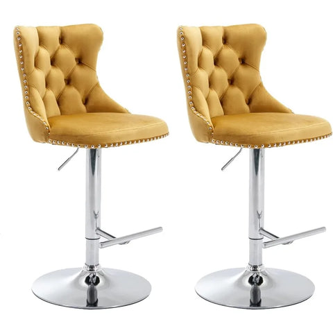 Swivel Bar Stools Set of 4,Adjustable Barstools with Back Velvet Tufted Counter Stools Modern Upholstered Bar Chairs