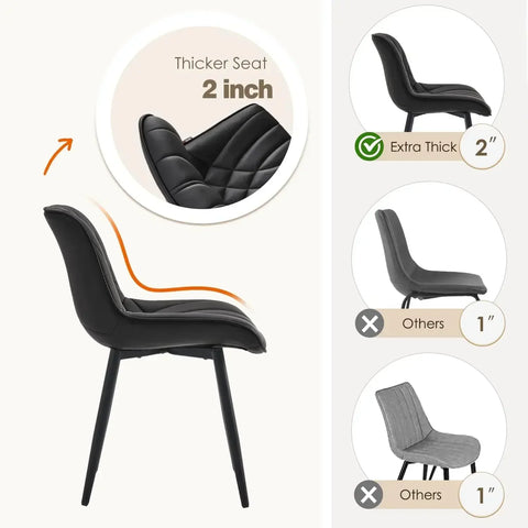 Dining Chairs Set of 2 Mid Century Modern Kitchen  Comfortable Upholstered Faux Leather Dinner Chairs for Kitchen Dining Room