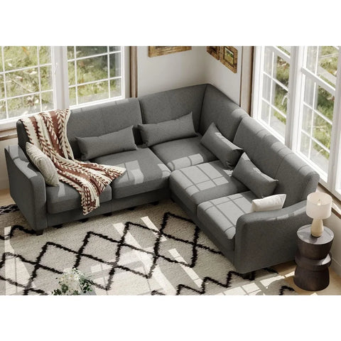 Fabric L Shaped Sofa Small Sectional Couch with Chaise Solid Corner Sofa Small L Couches 5 Seater Sofa