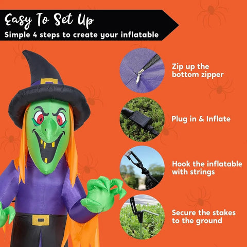 12 FT Giant Halloween Inflatable Witch with Built-in LED Lights, Blow Up Scary Witch for Outdoor Decoration, Halloween Yard