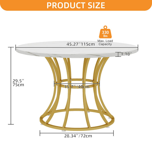 Dining Table Round Marble Pedestal Dinner Heavy Duty Gold for Modern Kitchen