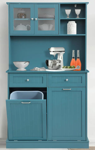 Kitchen Pantry Storage Cabinet, Microwave Cabinet with Tilt Out Trash Cabinet, Freestanding Kitchen Hutch,Tall Pantry Cabinet