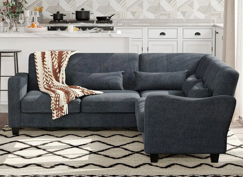 Fabric L Shaped Sofa Small Sectional Couch with Chaise Solid Corner Sofa Small L Couches 4 Seater Sofa Bluish Grey