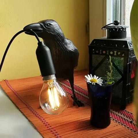 E14 Bulb with Plug Gothic Raven Lamp Vintage Resin Bird Lamp  Nightstand, Office, Living Room Farmhouse Art  Style