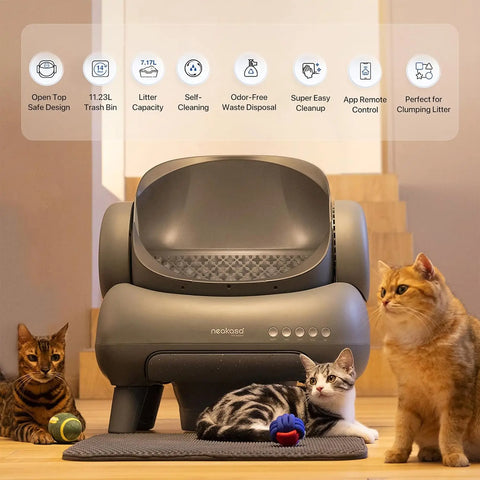 M1 Open-Top Self Cleaning Cat Litter Box Automatic Cat Litter Box with APP Control Odor-Free Waste Disposal Includes Trash Bags