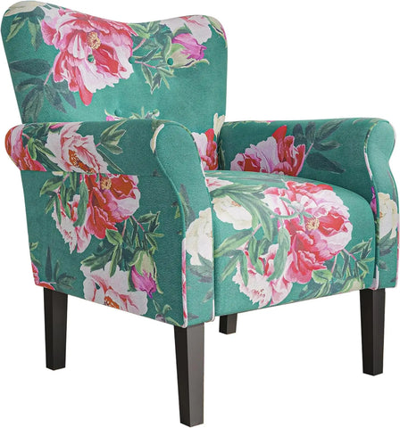 BELLEZE Modern Accent Chair for Living Room, High Back Floral Armchair with Wooden Legs, Upholstered Wingback Side Chair Padded