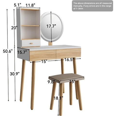 Makeup Vanity Desk with Lights,Small Vanity with Adjustable Brightness Mirror for Samll Spaces,Vanity Desk with Drawers